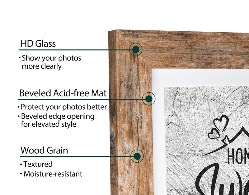 Califortree Rustic Brown 11x14 Picture Frame - Display Photos 8x10 with Mat or 11x14 Without Mat - Real Glass Inside - Set of 2 - Image 2