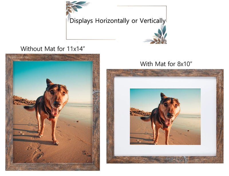 Califortree Rustic Brown 11x14 Picture Frame - Display Photos 8x10 with Mat or 11x14 Without Mat - Real Glass Inside - Set of 2 - Image 3