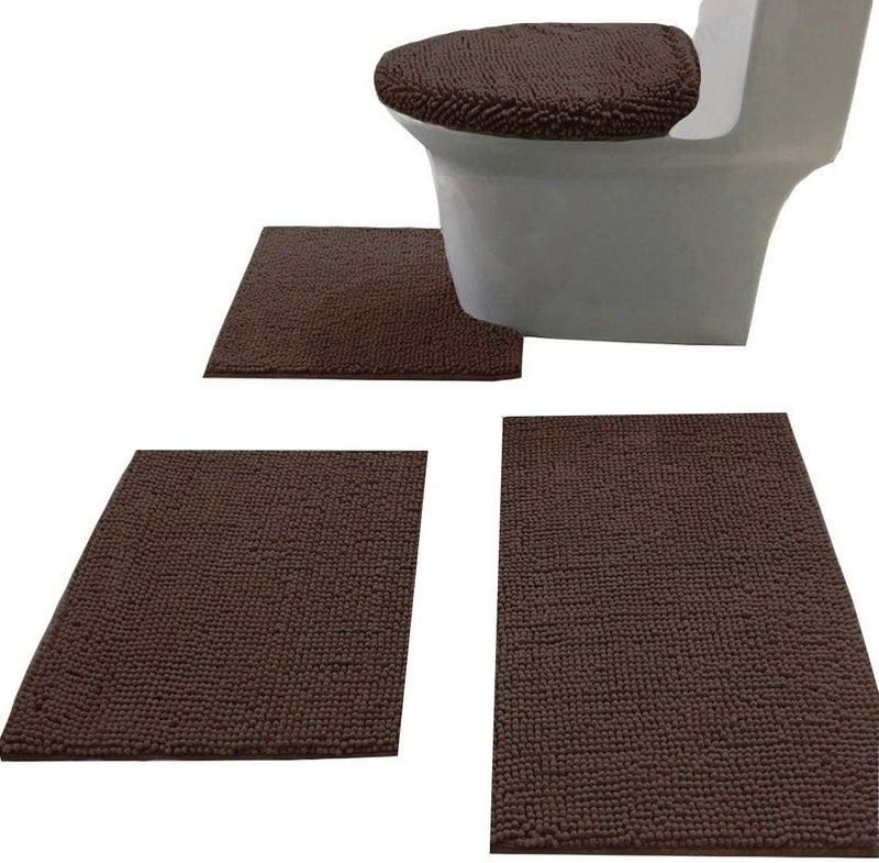 Madeals 4-Piece Bath Rug Set, Brown, 20" x 32", Modern, Non-Slip, Absorbent, Machine Washable, Bath Mat - Image 1