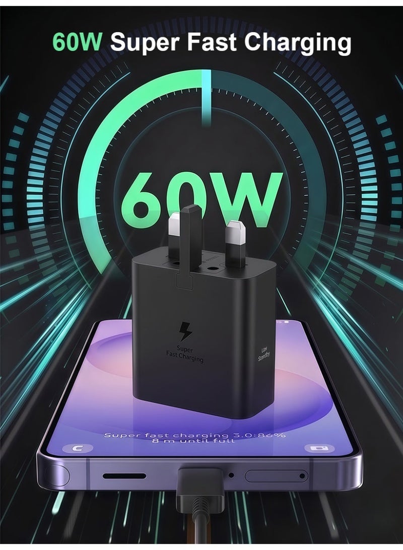 AMIJOY 60W Charger for Samsung Galaxy S26 Ultra, 60 watts Type C Charger with 1.8m USB-C to USB-C Cable, 60 watt Super Fast Charger Type C Samsung Wall Charger, Adapter Type C Samsung Charging 3.0, Black - Image 2