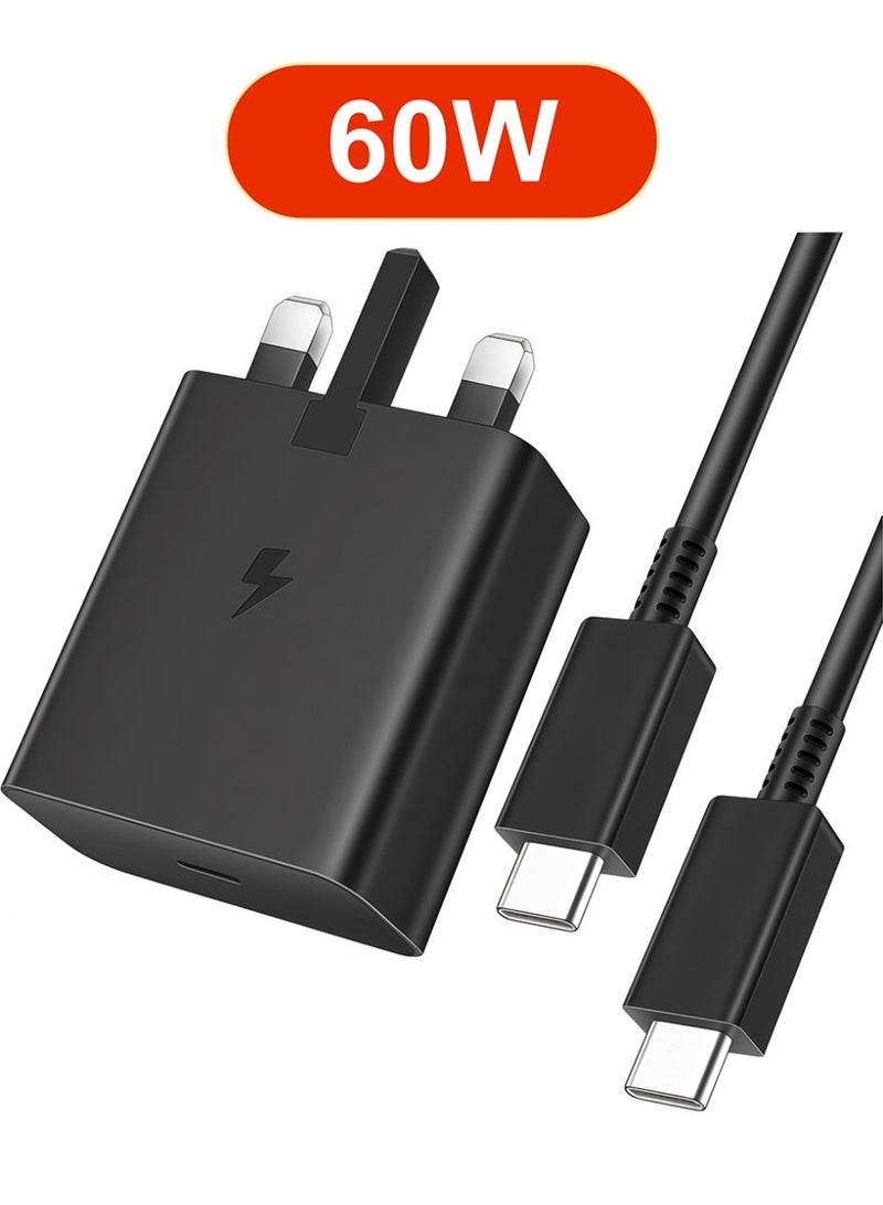 AMIJOY 60W Charger for Samsung Galaxy S26 Ultra, 60 watts Type C Charger with 1.8m USB-C to USB-C Cable, 60 watt Super Fast Charger Type C Samsung Wall Charger, Adapter Type C Samsung Charging 3.0, Black - Image 1