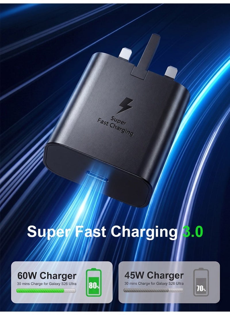 AMIJOY 60W Charger for Samsung Galaxy S26 Ultra, 60 watts Type C Charger with 1.8m USB-C to USB-C Cable, 60 watt Super Fast Charger Type C Samsung Wall Charger, Adapter Type C Samsung Charging 3.0, Black - Image 3