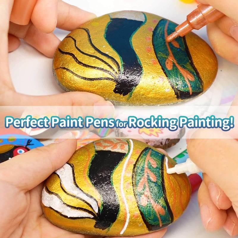 Funto Acrylic Paint Pens for Rock Painting, Fabric, Wood, Canvas, Metal, Ceramic, Glass, 12 Colors Paint Marker Set, Non-Toxic, Quick Drying - Image 5