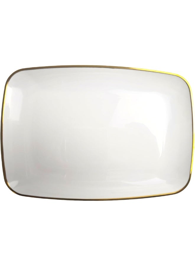 Servewell طبق تقديم مستطيل كبير من إكسل ديزاينر 10' أبيض + ذهبي - Image 1