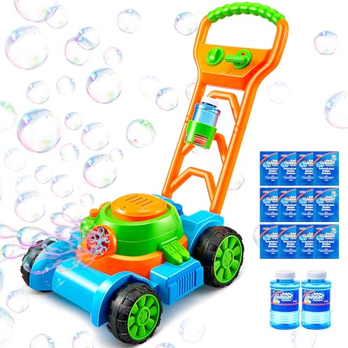 SLOOSH Bubble Lawn Mower Toddler Toys  SpillProof Bubble Machine Pretend Gardening Play Toy for Age 1 2 3 13 Year Old Baby Boys Indoor Outdoor Use Easter Basket Stuffers Birthday Gifts Blue - Image 1