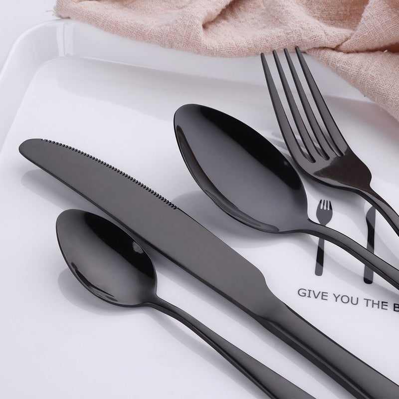 DANSR DANSR Restaurant Home Hotel Matte Set Black mat Finish Stainless Steel Flatware Set Tableware Cutlery Set Utensils for Kitchens Dinner ForkTea SpoonSalad SpoonKnife Black4  - Image 3