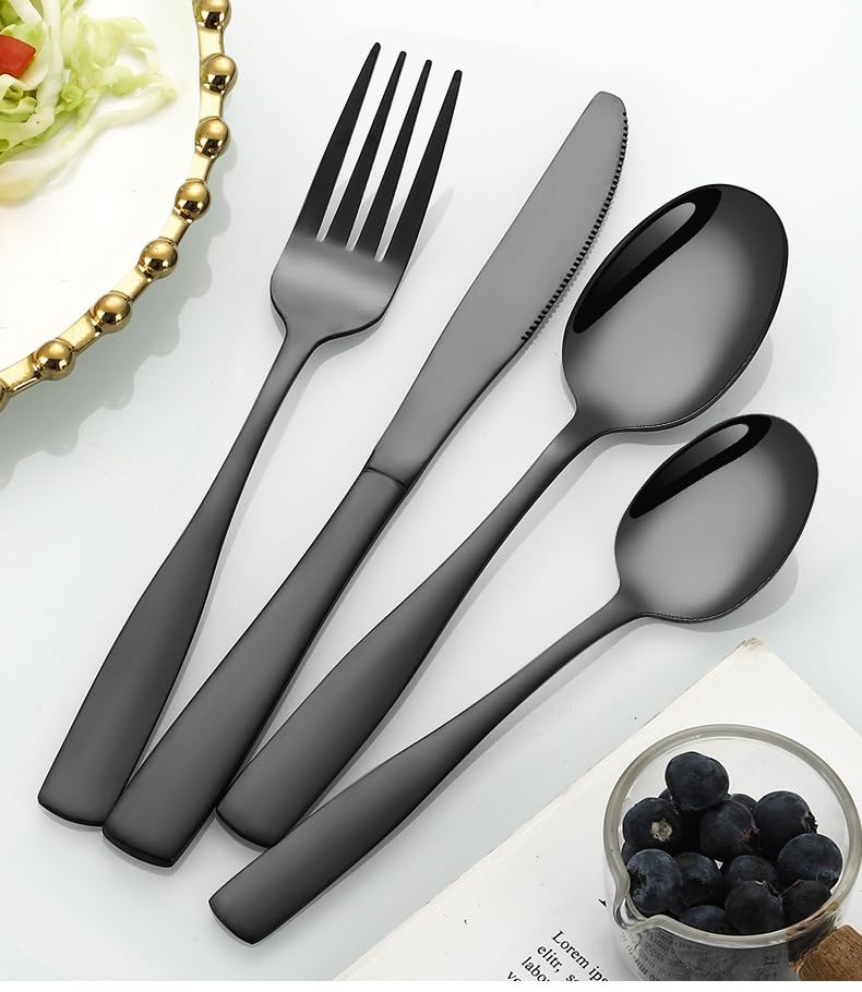 DANSR DANSR Restaurant Home Hotel Matte Set Black mat Finish Stainless Steel Flatware Set Tableware Cutlery Set Utensils for Kitchens Dinner ForkTea SpoonSalad SpoonKnife Black4  - Image 1