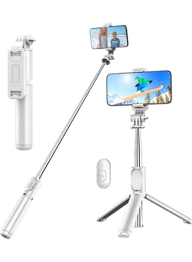حامل ثلاثي لعصا السيلفي، قابل للتمديد 4 في 1 مع جهاز تحكم لاسلكي قابل للفصل متوافق مع iPhone 16/16 Pro/15/14/13 Pro/XS Max/XS/XR/X/8/7، Samsung والهواتف الذكية - Image 1