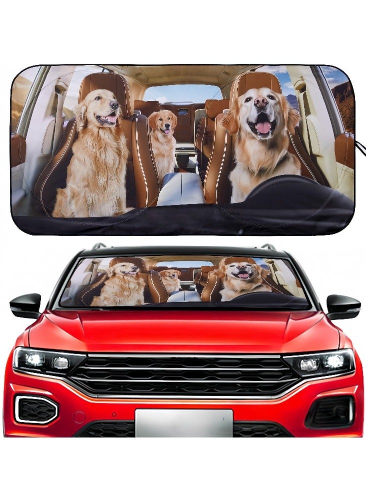 Hiras Car Windshield Sun Shade, Car Sun Shade Sun Visor for Car Front Windshield, Foldable with Storage Pouch,UV Protection Keep Vehicle Cooler 150cm*70cm -Golden Retriever Dog - Image 1
