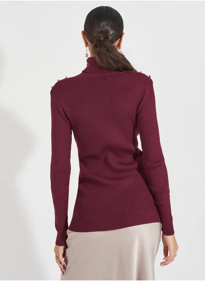 Styli Ribbed Fitted Regular Length Turtle Neck Sweater