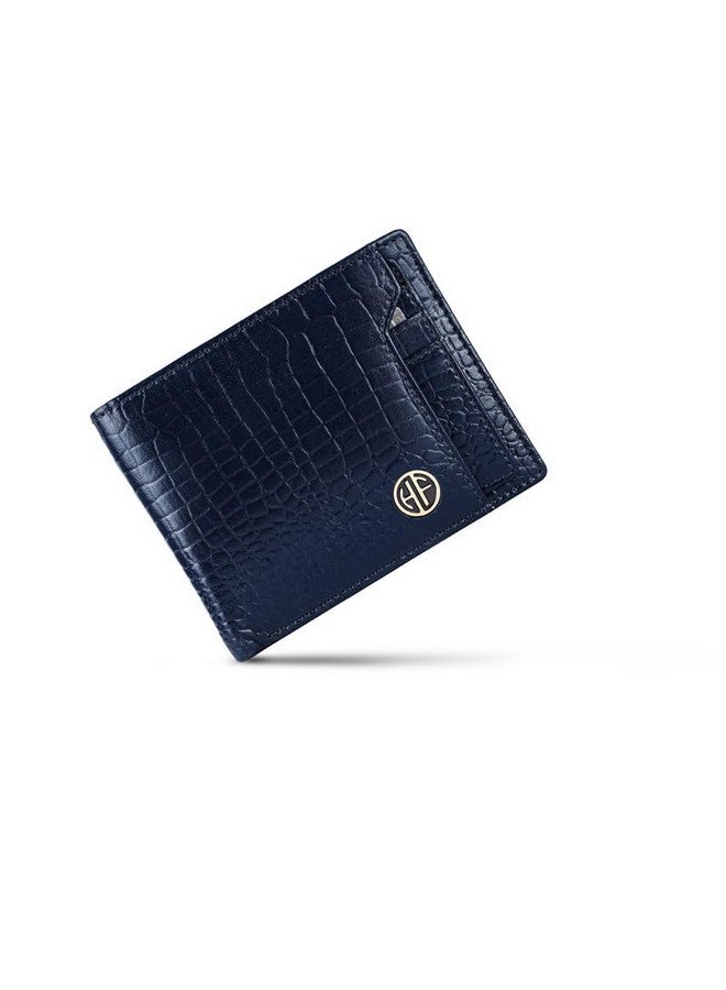  هاموندز فلاي كاتشر محفظة HAMMONDS FLYCATCHER المصنوعة من الجلد الأصلي للرجال - محفظة جلدية محمية بتقنية RFID للرجال، محفظة نقود للرجال، محفظة ثنائية الطي - 6 فتحات للبطاقات، حافظة بطاقات واحدة، جيب للعملات المعدنية، جيوب مخفية - أزرق تمساح - Image 1