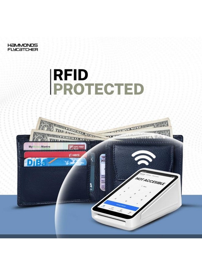  هاموندز فلاي كاتشر محفظة HAMMONDS FLYCATCHER المصنوعة من الجلد الأصلي للرجال - محفظة جلدية محمية بتقنية RFID للرجال، محفظة نقود للرجال، محفظة ثنائية الطي - 6 فتحات للبطاقات، حافظة بطاقات واحدة، جيب للعملات المعدنية، جيوب مخفية - أزرق تمساح - Image 3