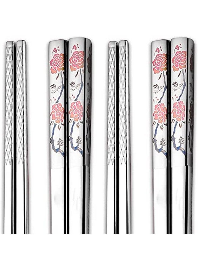 RIANZ Metal Chopsticks Reusable Dishwasher Safe, Chinese Japanese Korean 316 Stainless Steel Chopstick, Square Fancy Color Laser Engraved Chopstick for Cooking Eating, Non-Slip 1 Pair (Style 2) - Image 1