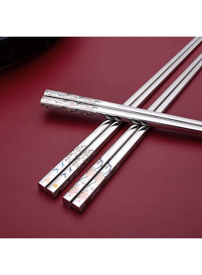 RIANZ Metal Chopsticks Reusable Dishwasher Safe, Chinese Japanese Korean 316 Stainless Steel Chopstick, Square Fancy Color Laser Engraved Chopstick for Cooking Eating, Non-Slip 1 Pair (Style 2) - Image 5