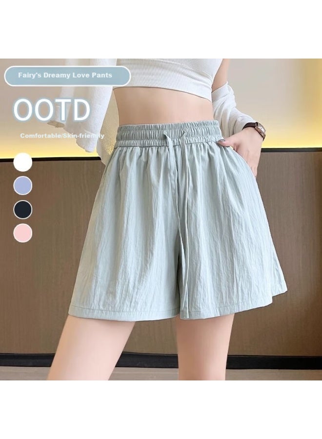 LANG SHA Langsha Women's Summer Ice Silk Thin New High-waisted Wide-leg Shorts Loose Casual Yamamoto Cropped Pants - Image 3