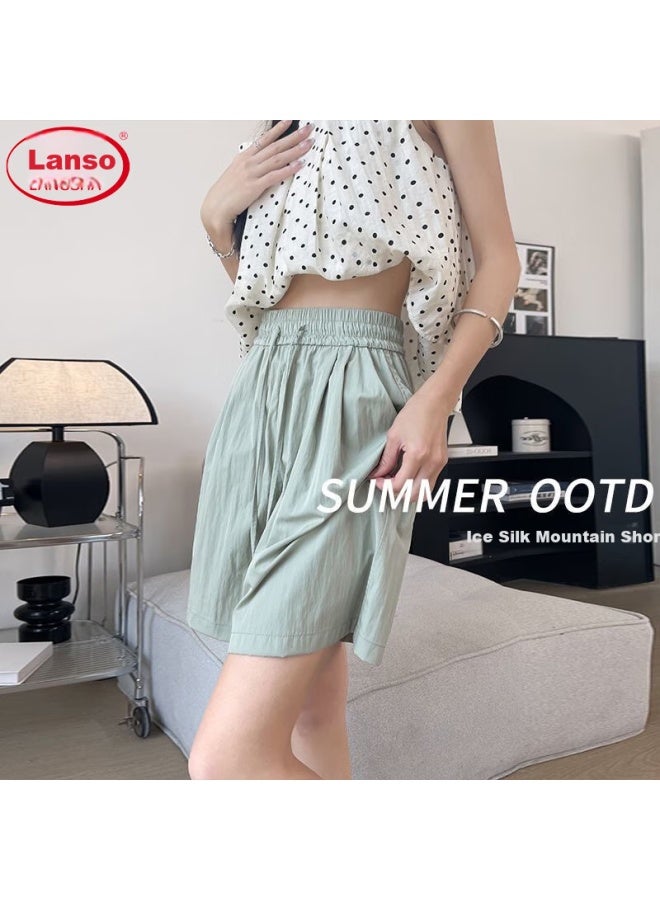 LANG SHA Langsha Women's Summer Ice Silk Thin New High-waisted Wide-leg Shorts Loose Casual Yamamoto Cropped Pants - Image 2