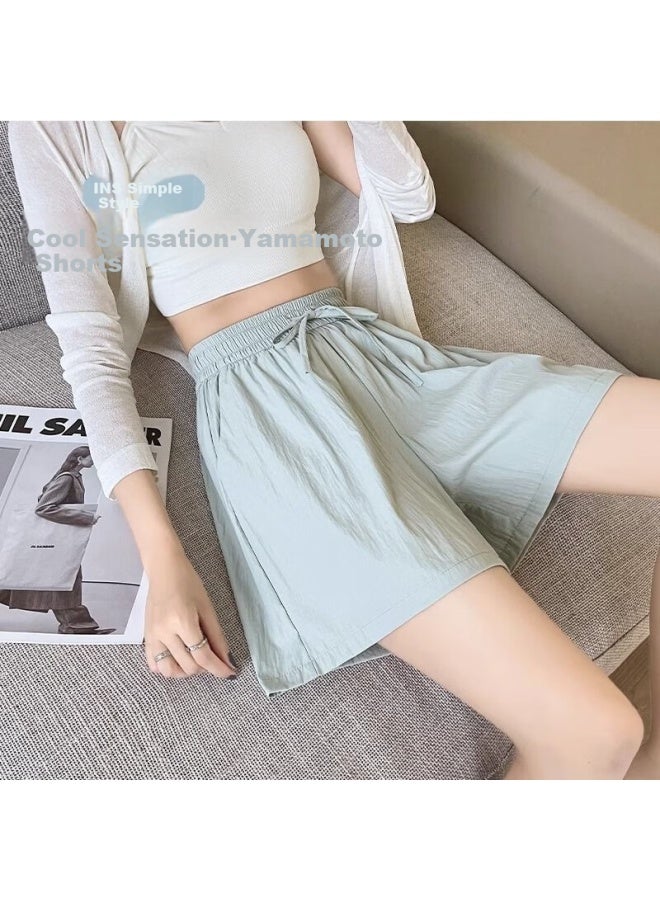 LANG SHA Langsha Women's Summer Ice Silk Thin New High-waisted Wide-leg Shorts Loose Casual Yamamoto Cropped Pants - Image 4