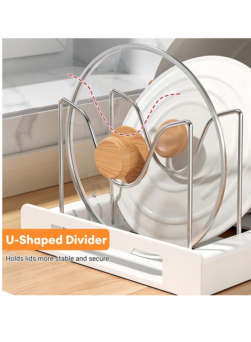 Excefore Expandable Rack for Under Cabinet, with 7 DIY Storage Position, Pan Organizer Rack, Pull Out Cabinet with Adjustable Length, U-shape Pot Rack Organizer for Kitchen Cabinet Cookware Baking (White) - Image 4