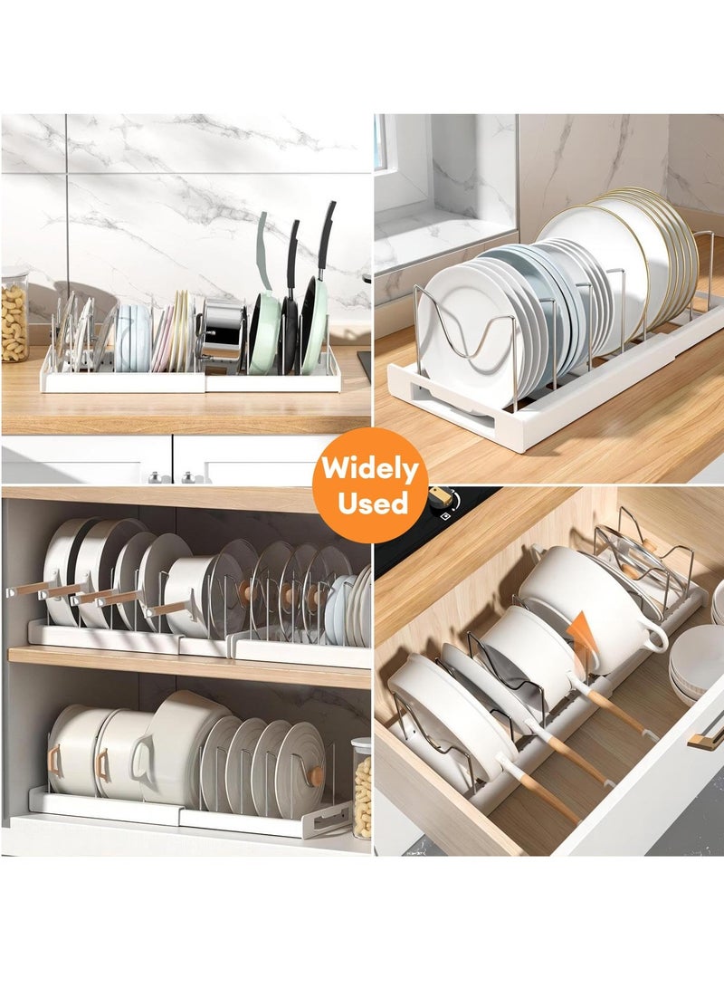 Excefore Expandable Rack for Under Cabinet, with 7 DIY Storage Position, Pan Organizer Rack, Pull Out Cabinet with Adjustable Length, U-shape Pot Rack Organizer for Kitchen Cabinet Cookware Baking (White) - Image 5