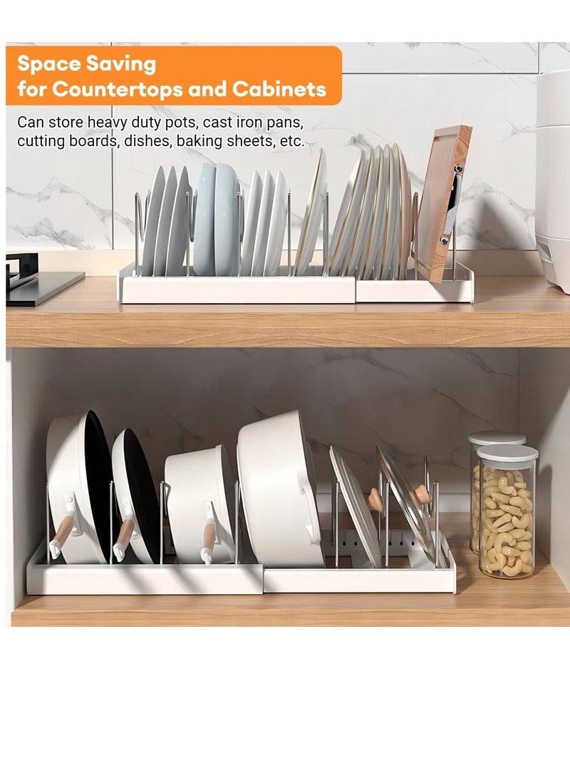 Excefore Expandable Rack for Under Cabinet, with 7 DIY Storage Position, Pan Organizer Rack, Pull Out Cabinet with Adjustable Length, U-shape Pot Rack Organizer for Kitchen Cabinet Cookware Baking (White) - Image 2