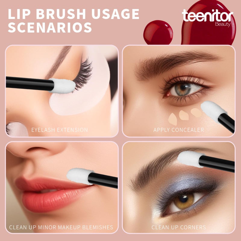 Teenitor تينيتور 600 قطعة من أعواد الشفاه القابلة للاستخدام لمرة واحدة، أدوات تطبيق أحمر الشفاه، أعواد اختبار أحمر الشفاه، أدوات تطبيق خالية من الوبر لفرش مكياج الشفاه، أداة تجميل باللون الأسود - Image 5