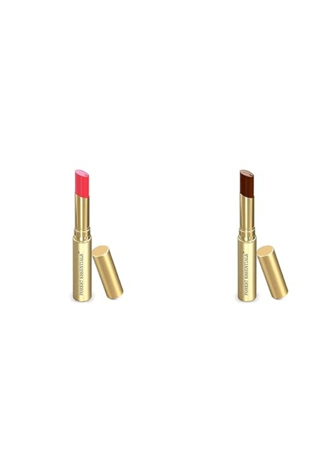 Forest Essentials Tinted Lip Serum Madhu Rasa Gulaab Jal 2.2g, Pink & Forest Essentials Tinted Lip Serum Madhu Rasa Misri Cardamom 2.2g, Brown - Image 1