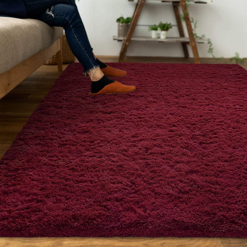DweIke Fluffy Burgundy Red Rugs for Bedroom Living Room, 4x6 Feet Soft Plush Shaggy Wine Maroon Girls Boys Kids Rug, Non-Slip and Machine Washable Carpet for Dorm Nursery Classroom Decor - Image 2