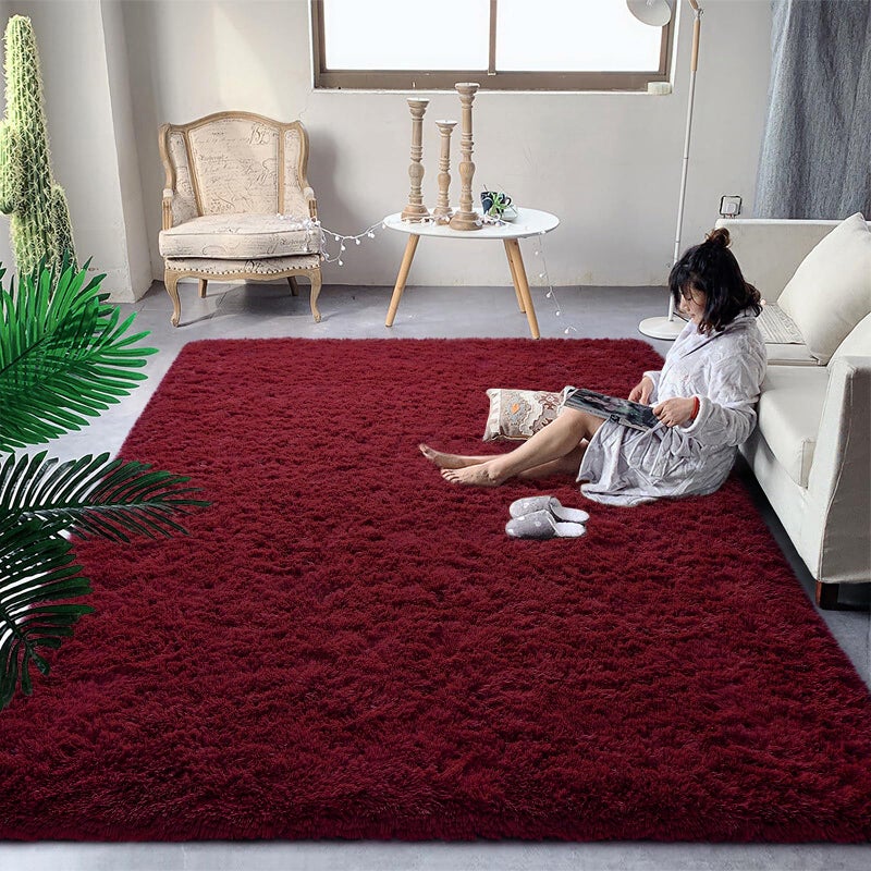 DweIke Fluffy Burgundy Red Rugs for Bedroom Living Room, 4x6 Feet Soft Plush Shaggy Wine Maroon Girls Boys Kids Rug, Non-Slip and Machine Washable Carpet for Dorm Nursery Classroom Decor - Image 1