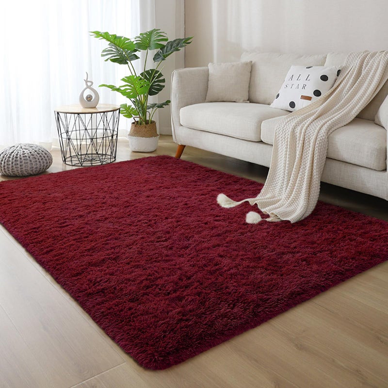DweIke Fluffy Burgundy Red Rugs for Bedroom Living Room, 4x6 Feet Soft Plush Shaggy Wine Maroon Girls Boys Kids Rug, Non-Slip and Machine Washable Carpet for Dorm Nursery Classroom Decor - Image 3
