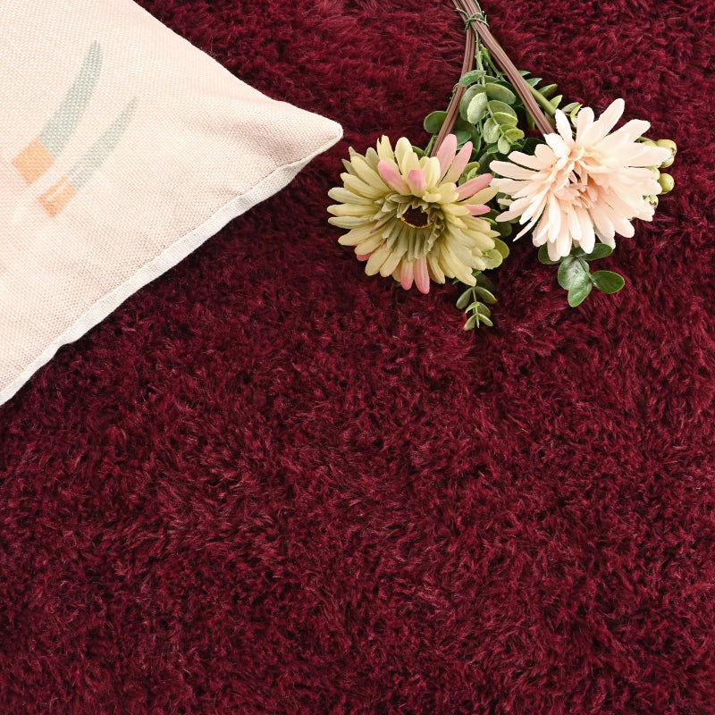 DweIke Fluffy Burgundy Red Rugs for Bedroom Living Room, 4x6 Feet Soft Plush Shaggy Wine Maroon Girls Boys Kids Rug, Non-Slip and Machine Washable Carpet for Dorm Nursery Classroom Decor - Image 4