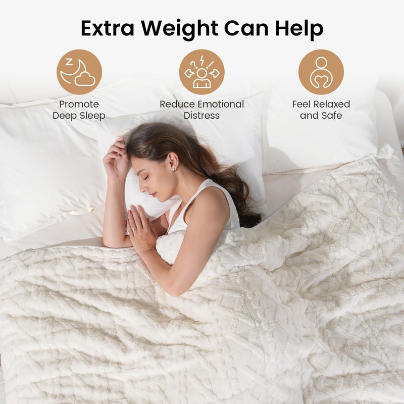 Drewin Weighted Blanket 15lbs Queen Size, Soft and Thick Jacquard Sherpa Heavy Blanket for Calming and Relax, Dual Sided Ultra Soft Fuzzy Throw Blanket with Ceramic Beads, 60 x 80 inches, Cream White - Image 3