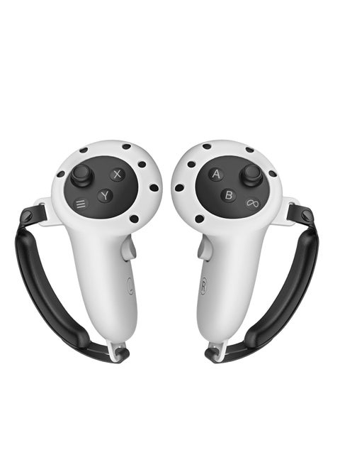 Silicone Controller Grip Cover for Meta Quest 3 Controller Grip Protector for Quest 3 Accessories with PU Leather Cushion Pad Velcro Strap (Grey)
