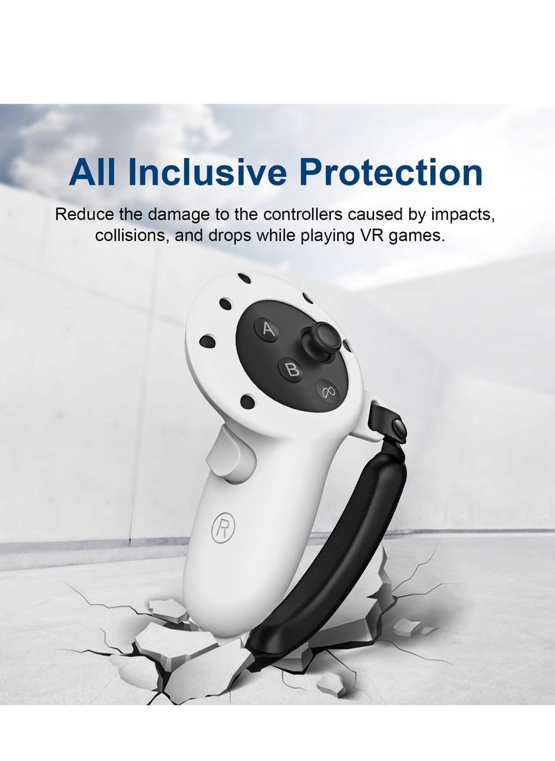Silicone Controller Grip Cover for Meta Quest 3 Controller Grip Protector for Quest 3 Accessories with PU Leather Cushion Pad Velcro Strap (Grey)