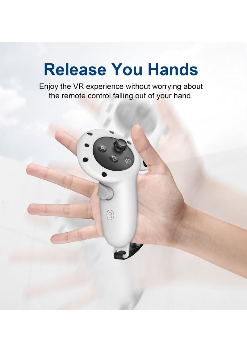 Silicone Controller Grip Cover for Meta Quest 3 Controller Grip Protector for Quest 3 Accessories with PU Leather Cushion Pad Velcro Strap (Grey)