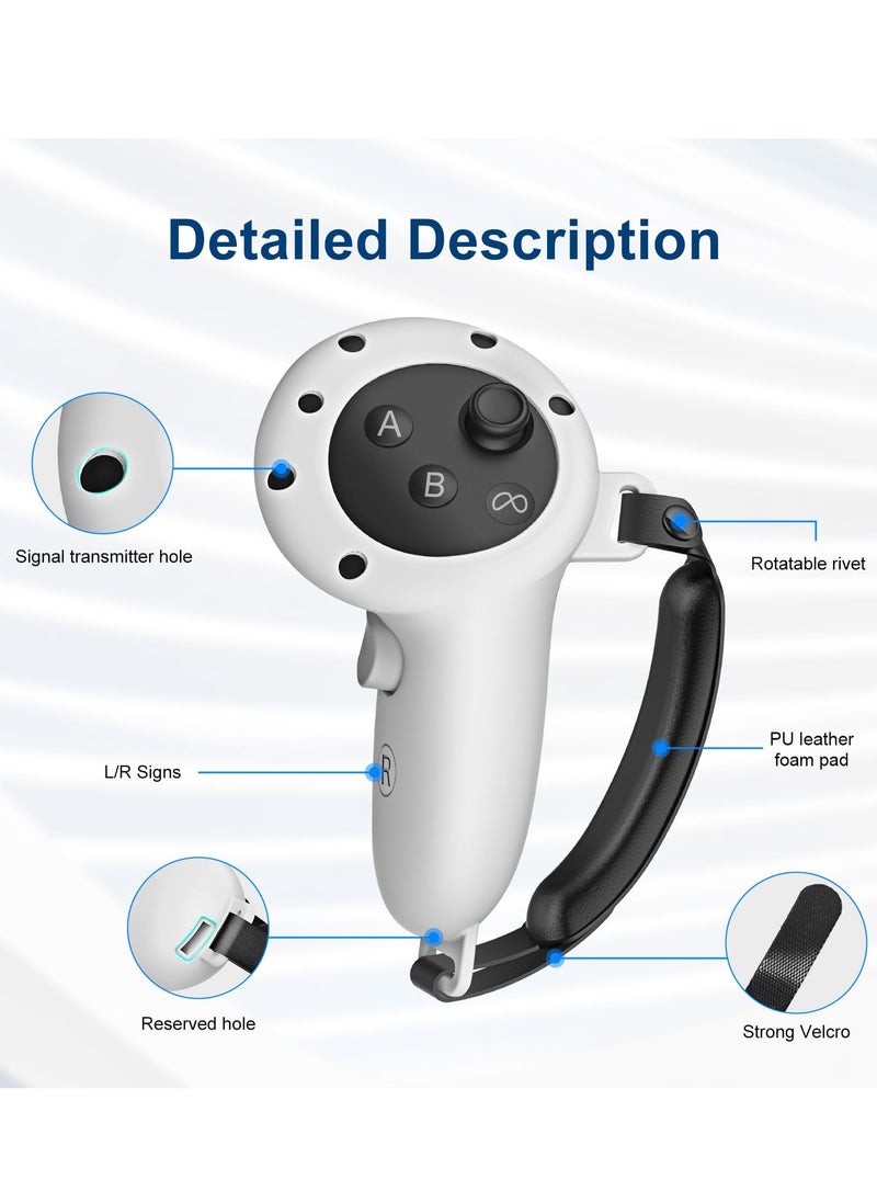 Silicone Controller Grip Cover for Meta Quest 3 Controller Grip Protector for Quest 3 Accessories with PU Leather Cushion Pad Velcro Strap (Grey)