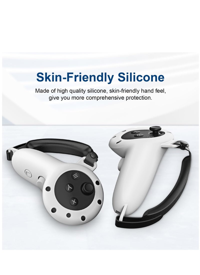 Silicone Controller Grip Cover for Meta Quest 3 Controller Grip Protector for Quest 3 Accessories with PU Leather Cushion Pad Velcro Strap (Grey)