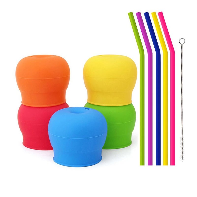 Tougs Silicone Sippy Straw Cup Lids for Toddlers Babies (Pack of 5) - 5 Drinking Straws - Reusable, Spill-proof - Stretches to Cover Tumblers, Yeti Rambler, Mason Jars, Cups and Mugs - Image 1