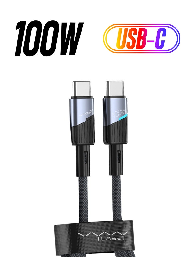 وي وي لابز كابل شحن سريع 100 واط من النوع C إلى النوع C بطول 2 متر وسرعة نقل 480 ميجابت في الثانية VYVY Labs VCJLCC101 - أسود ورمادي - Image 1