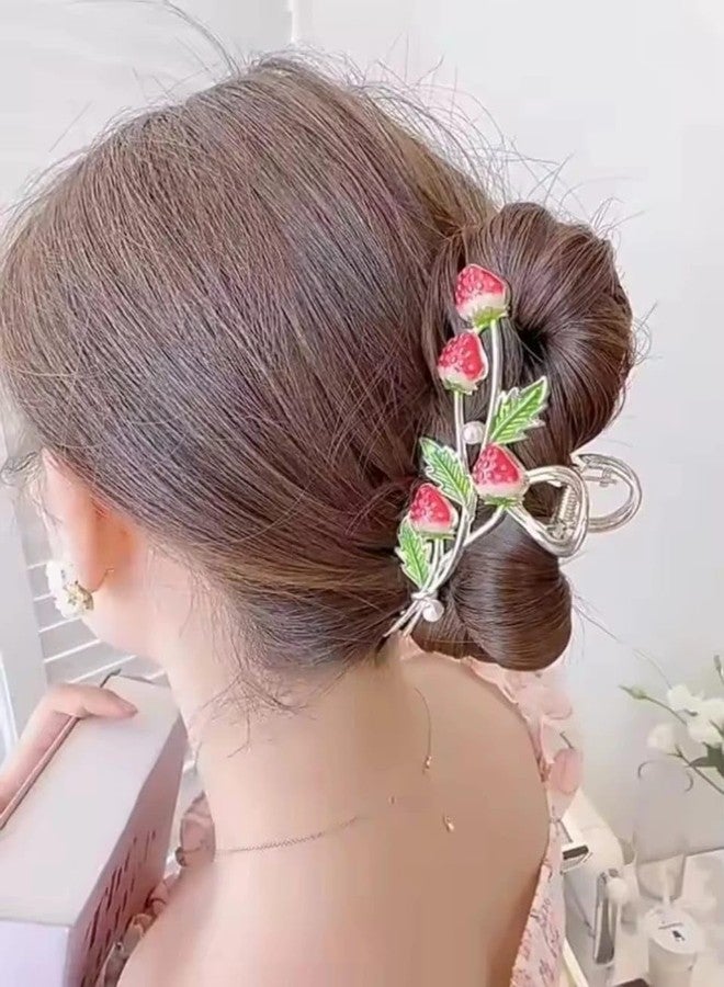 GEOCARTER مشبك شعر GEOCARTER بتصميم زهرة الكرز للنساء والفتيات - مشبك شعر معدني فاخر، خفيف الوزن ومصنوع يدويًا بحواف ناعمة - إكسسوار شعر لطيف ومتين لجميع المناسبات (فراولة) - Image 3