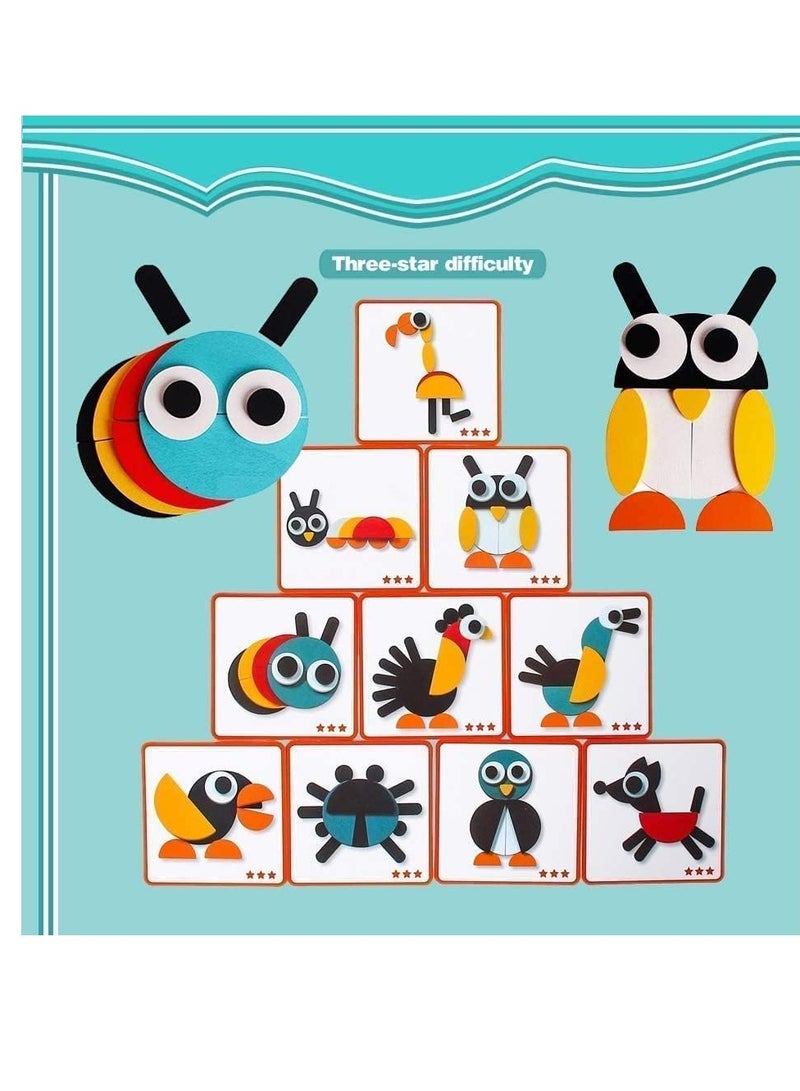 Geometric Animal Puzzle Blocks – Montessori Wooden Toy for Creative Thinking and Skill Development – Ages 3+