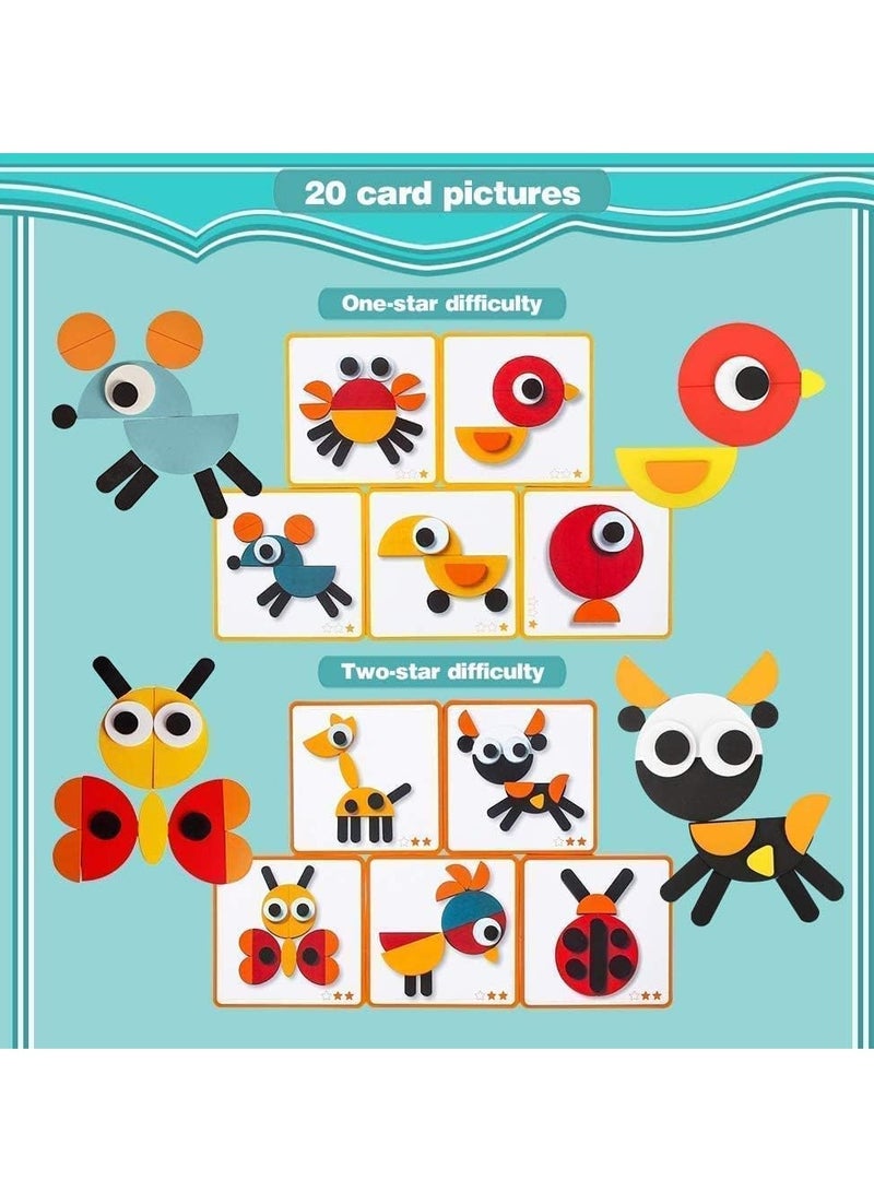 Geometric Animal Puzzle Blocks – Montessori Wooden Toy for Creative Thinking and Skill Development – Ages 3+