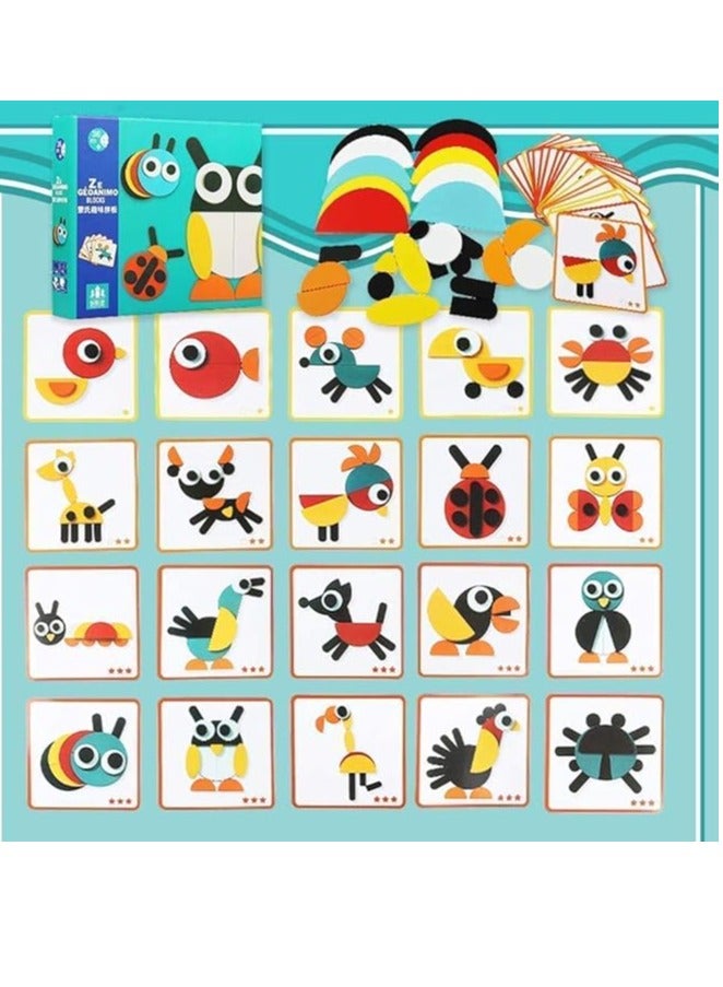 Geometric Animal Puzzle Blocks – Montessori Wooden Toy for Creative Thinking and Skill Development – Ages 3+