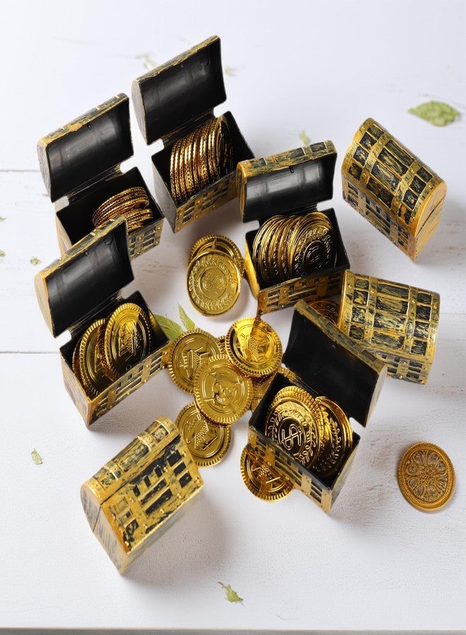 مجموعة VELATYVIO من 36 قطعة من صناديق كنوز القراصنة الصغيرة، أبعادها 2.28 × 1 × 1.57 بوصة، مصنوعة من البلاستيك، مطلية بالذهب، صندوق زينة صغير بتصميم قراصنة عتيق، مثالي لجوائز الأطفال وديكورات حفلات أعياد الميلاد والهالوين. - Image 5
