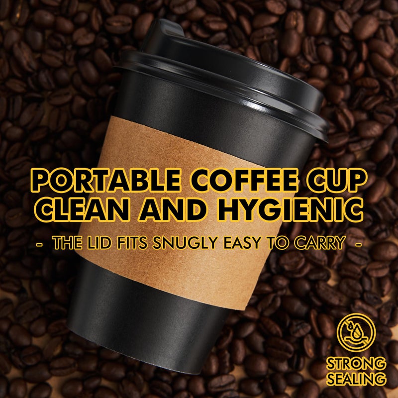 RACETOP 12 oz Paper Coffee Cups,100 Pack Black Disposable Coffee Cups with Lids, Sleeves and Stirring Sticks, 12 oz Hot Coffee Cup for Hot Drinks, Parties, Picnic, Travel, and Events - Image 3