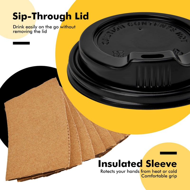 RACETOP 12 oz Paper Coffee Cups,100 Pack Black Disposable Coffee Cups with Lids, Sleeves and Stirring Sticks, 12 oz Hot Coffee Cup for Hot Drinks, Parties, Picnic, Travel, and Events - Image 4