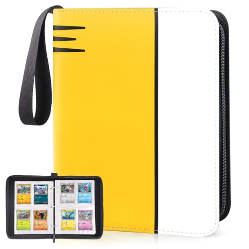 SRISE Binder 4 Pocket, Collectible Trading Card Album Fits 400 Cards, 50 Removable Sleeves, Portable Collection Holder, Game Case Book With Zipper for Gifts, Yellow - Image 1