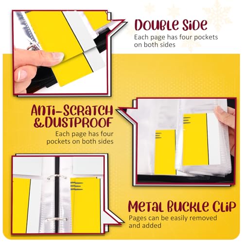 SRISE Binder 4 Pocket, Collectible Trading Card Album Fits 400 Cards, 50 Removable Sleeves, Portable Collection Holder, Game Case Book With Zipper for Gifts, Yellow - Image 5