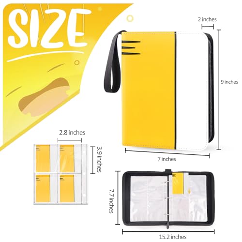SRISE Binder 4 Pocket, Collectible Trading Card Album Fits 400 Cards, 50 Removable Sleeves, Portable Collection Holder, Game Case Book With Zipper for Gifts, Yellow - Image 2