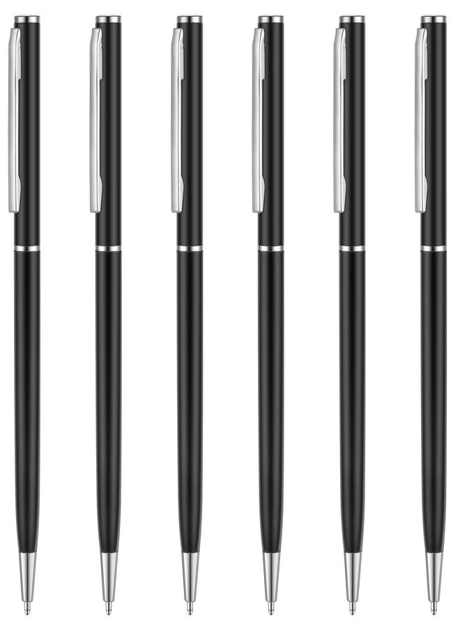 Unibene 6 Pack Slim Metallic Retractable Ballpoint Pens - Matte Black & Chrome Metallic Retractable, 1.0mm Medium Point Black Ink with 6 Stainless Steel Refills for Business Office, Gift - Image 1