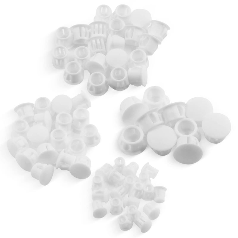 Suiwotin 200pcs 4 Sizes Assorted Plastic Hole Plugs Flush Type Plastic Plugs for Hole Snap in Locking Hole Tube 14 Inch 516 Inch 38 Inch 12 Inch Furniture Post Pipe Insert End Caps White